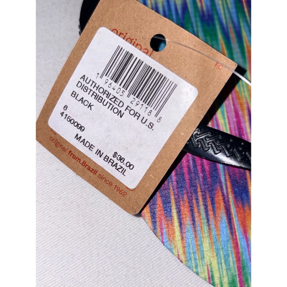 Havaianas Slim Multi Color Ikat Print Flip Flops Black Straps Womens 6 NEW - Picture 7 of 9